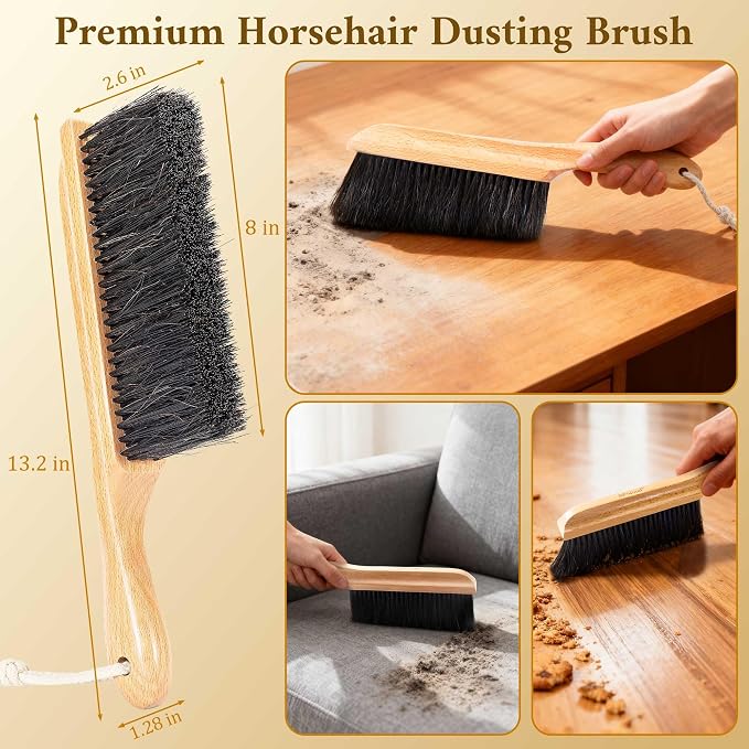 BFWood Horse Hair Hand Broom, Woodworking Bench Cleaning Brush, Fireplace Dust - Image 5