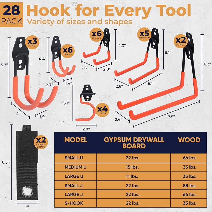 28 Pack Steel Heavy Duty Garage Hooks Storage Hooks - Image 2