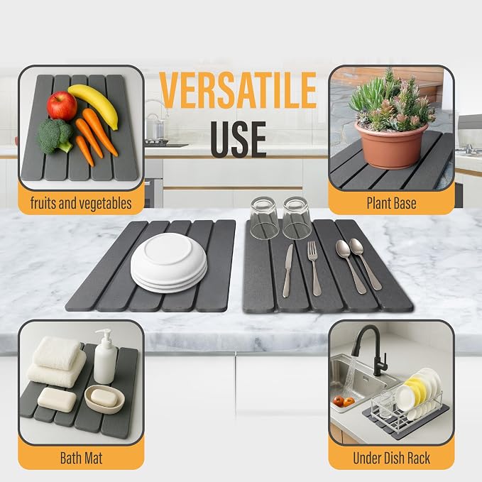 Large Foldable Stone Dish Drying Mat – Diatomaceous Earth, 2 Pack or 24"x16" - Image 3