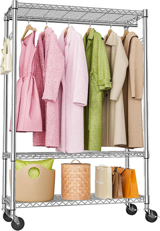 Heavy Duty Rolling Garment Rack 3 Tiers Adjustable Wire Shelving Clothes Rack by MEIGAOPLASTICANDMETALHKCOLIMITED