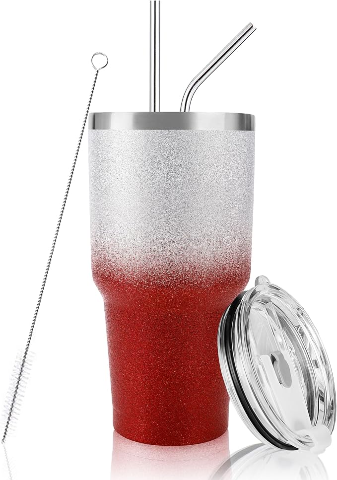 D·S 30 oz Tumbler Christmas Red Glitter Gradient Cup Stainless Steel Double by D%C2%B7STUMBLER
