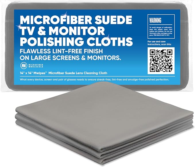 Microfiber Wholesale Premium TV Screen Cleaning Cloth Gray | 14”x14” | 3pk | by MicrofiberWholesale