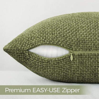 a moment Olive Green Chenille Throw Pillow Covers 12x20 Inch Pack of 2 Modern Decorative Throw Pillow Covers Farmhouse Cross Covers Home Decor for Sofa Bedroom Living Room