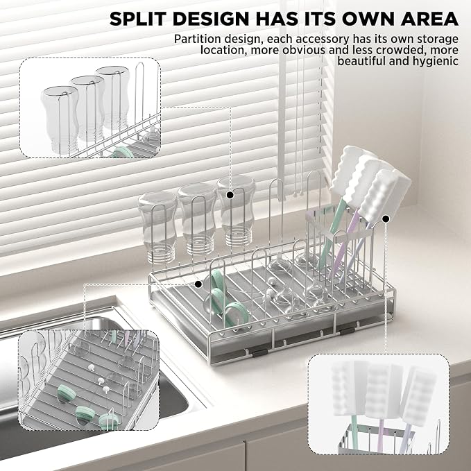 Baby Bottle Drying Rack Organizer Stainless Steel Large Countertop Glass Water - Image 2