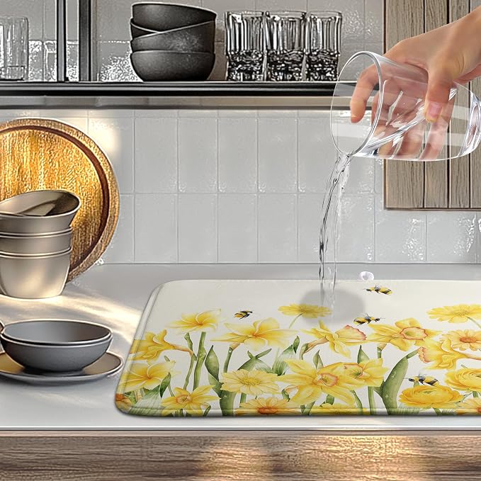 Spring Summer Daffodils Dish Drying Mats Spring Yellow Rose Dish Mat Drying - Image 5