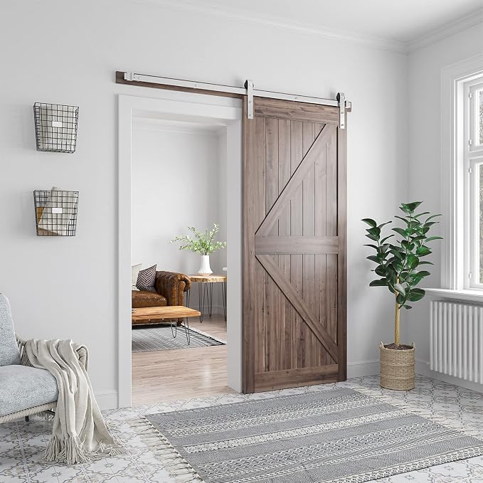 SMARTSTANDARD 6 Feet Brushed Nickel Barn Door Hardware Kit-Heavy Duty Sliding - Image 3