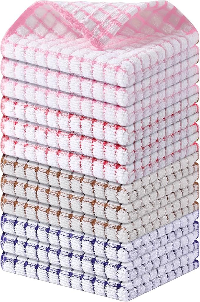 Kitinjoy Cotton 12 Pack Terry Kitchen Dish Cloths, 12 x 12 Inches Super Soft by Kitinjoy