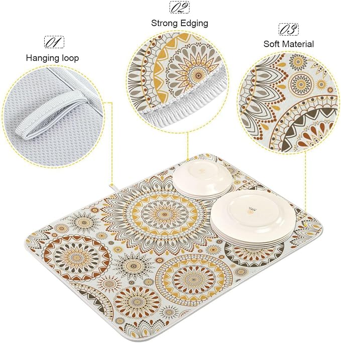 Mandala Ethnic Bohemian Ornament Dish Drying Mat - Image 3
