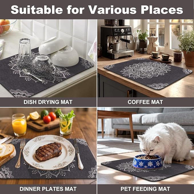 Yamaziot Boho Coffee Mat 12"x20", Floral Dish Drying Mat - Image 6