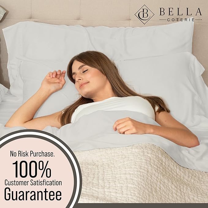 Bella Coterie 6 Piece Luxury Bamboo Viscose King Size Sheet Set | 100% Organically Grown | Cooling for Hot Sleepers | 18" Deep Pocket | Soft & Hypoallergenic | 4 Pillowcases [Grey Mist]