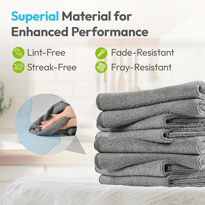 Microfiber Cleaning Cloth 12"X12" 12 Pack Grey Lint Free Microfiber Towels - Image 3