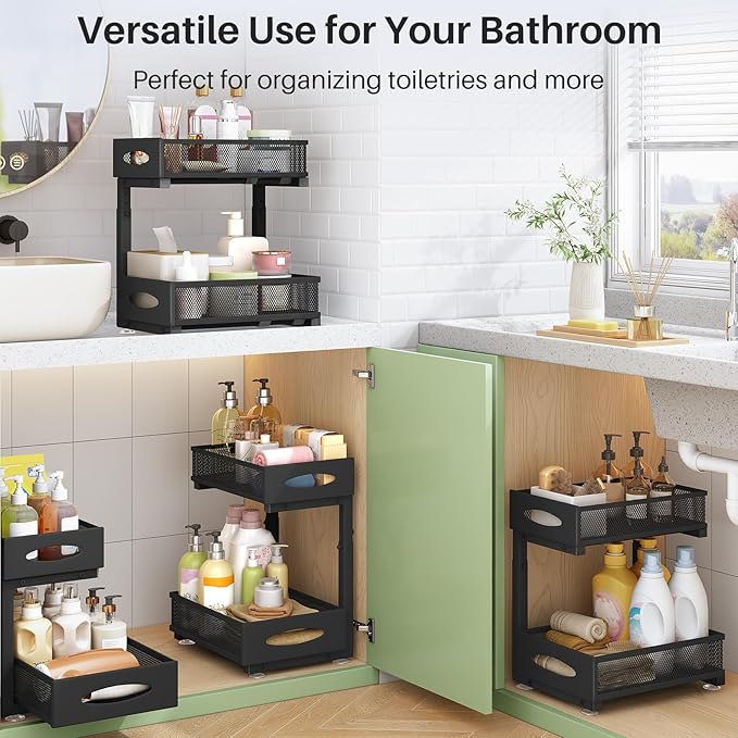 Under Sink Organizer, 2 Tier Pull out Cabinet Organizer Baskets - Image 9