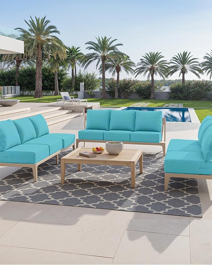 Luxury 24x24x6 Inch Outdoor Cushions for 5 Peice Patio Furniture Set - Set of 5 Water-Resistant Pillow for Dining Rocking Swivel Chairs Loveseat Couch Sectional Sofa - Turquoise
