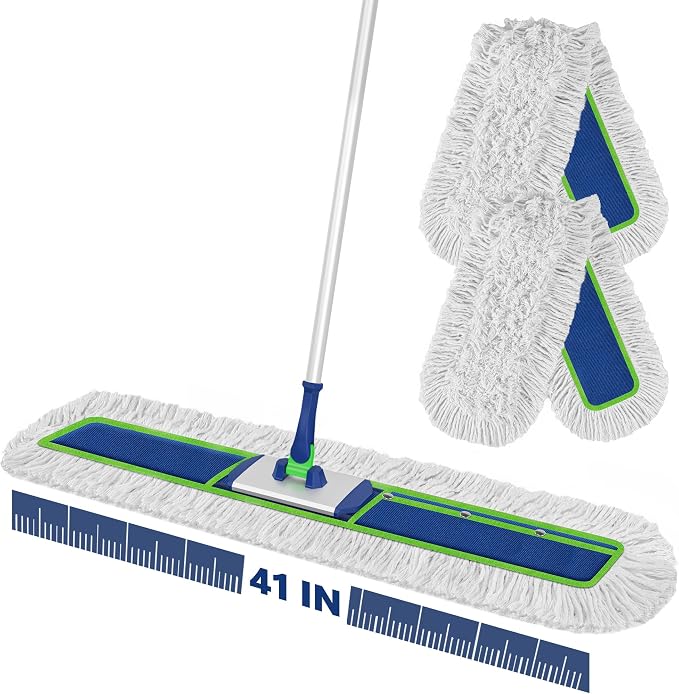 41" Commercial Dust Mop: Large Push Broom Wide Industrial Heavy Duty Hardwood by ENSPOWAY