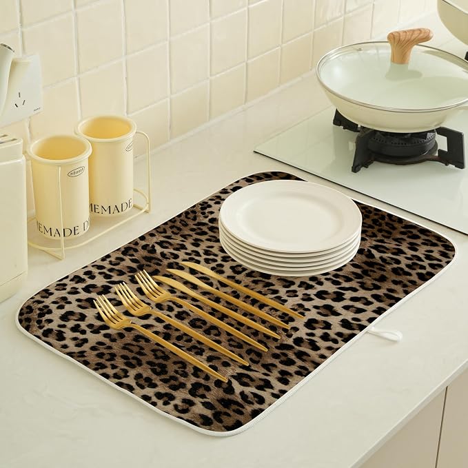 Brown Leopard Print Dish Drying Mats 18x24 Inches - Image 2