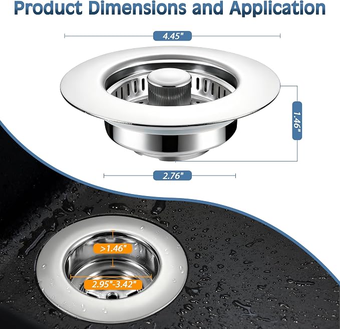 Kitchen Sink Drain Strainer 2 Pack, 304 Stainless Steel Pop Up Sink Stopper - Image 5