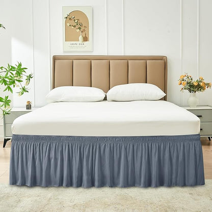 Biscaynebay Wrap Around Bed Skirts for King & Cal King Beds 16" Drop, Dark Grey Adjustable Elastic Dust Ruffles Easy Fit Wrinkle & Fade Resistant Silky Luxurious Fabric Solid Machine Washable