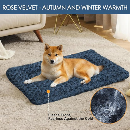 4 Pcs Washable Dog Bed Plush Orthopedic Outdoor Crate Mat with Non-Slip Bottom,Luxe Kennel Pad for Pets,Cozy Cage Cushion&Pet Sleeping Mattress Large Sized,Medium,Small Dogs,30 x 20 inch,Color Blend
