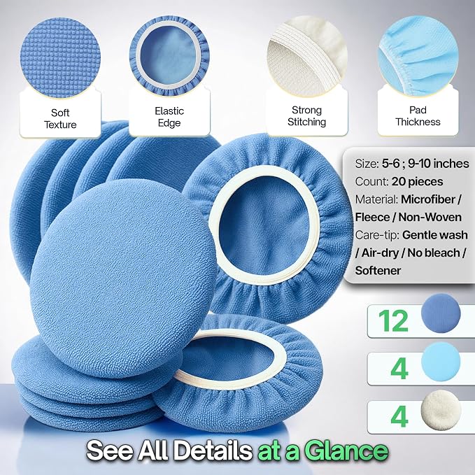 20 Pack Buffing Pads, Polishing Pad Covers, Microfiber & Wool - Image 6