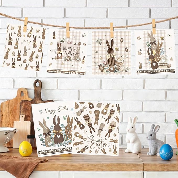 Easter Swedish Dishcloths for Kitchen, 6 Pack Rustic Bunny Reusable Dish Paper - Image 5