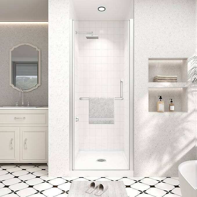 Frameless Pivot Shower Door 26"-28" Wx72 H, 1/4" Clear Nano Coated Tempered by Unknown