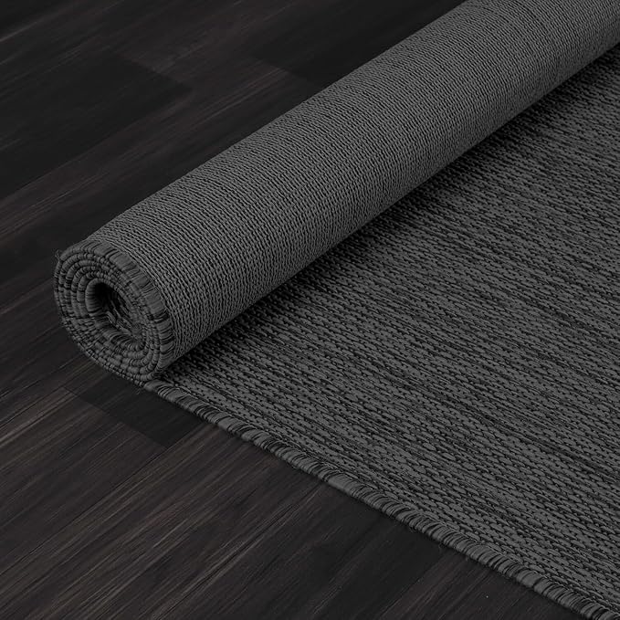 Washable Indoor Outdoor Rug 10x14 Weather Resistant Area Rugs Modern Solid for Porch Deck Balcony Backyard Patio Outside Carpet (10 X 14 Dark Grey)
