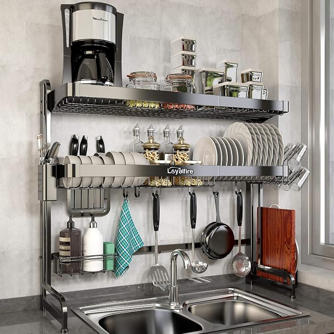 Over Sink Dish Drying Rack, 3 Tier Adjustable Length Full Stainless Steel Large by Loyalfire