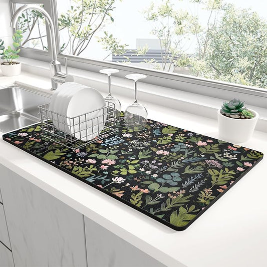 Rnivvi Dish Drying Mat for Kitchen Counter, XL 15 x 24" Cute Flower Theme Super by Rnivvi