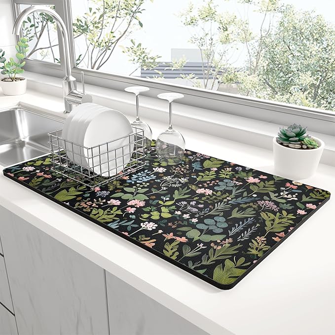Rnivvi Dish Drying Mat for Kitchen Counter, 12 x 19" Cute Flower Theme Super by Rnivvi