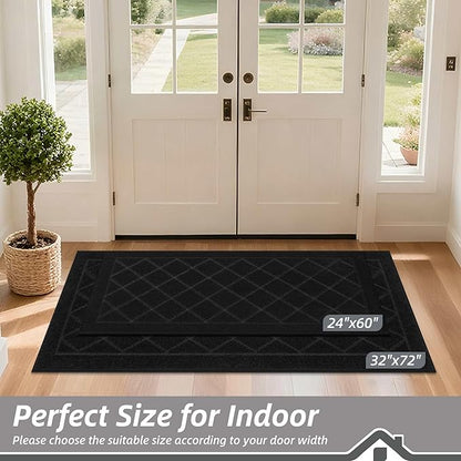 BEQHAUSE Dirt Trapper Door Mat 24" x 60", Doormat Non-Slip Entryway Rugs Washable, Dog Door Mat Stain Resistant and Absorbent Welcome Floor Mat for Front Back Door, Muddy Wet Shoes & Paws, Black
