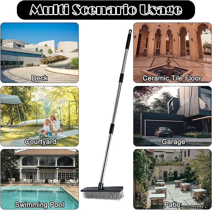Heavy Duty Wire Push Broom Brush, 15.7" Stainless Steel Bristle Deck Brush - Image 6