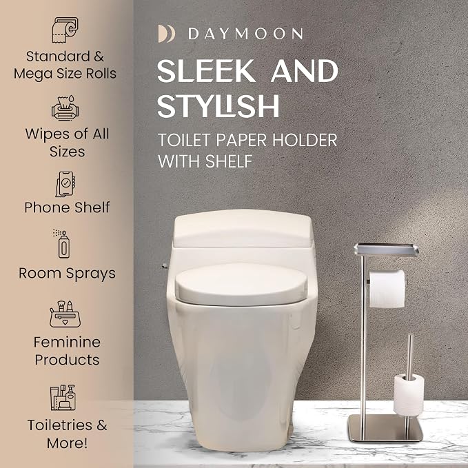 Day Moon™ Brushed Nickel Toilet Paper Holder Free Standing Toilet Paper Holder - Image 2