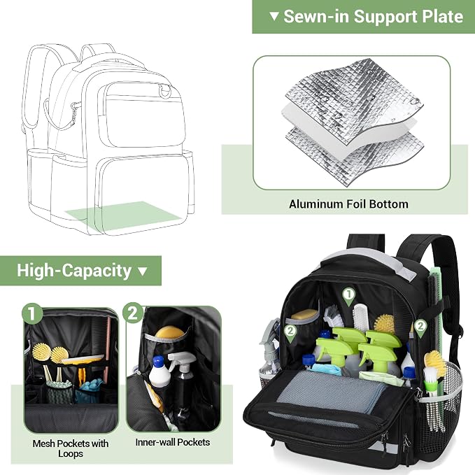 Cleaning Backpack with Bottom Plate & Waterproof Bottom, Large Supplies Bag - Image 2