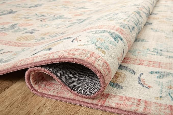 Loloi Rifle Paper Co. Eden Collection EDE-01 Mughal Rose Blush 5'-0" x 7'-6" Area Rug feat. CloudPile™