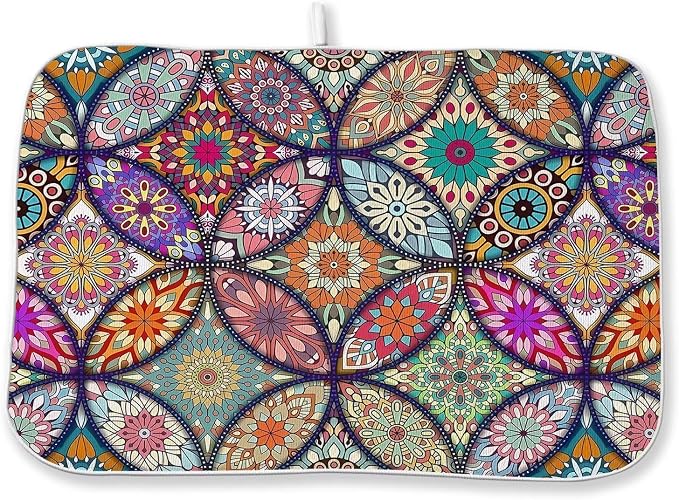Boho Dish Drying Mat 18 x 24 Inch Vintage Bohemian Drying Mat by Sorktse