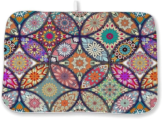 Boho Dish Drying Mat 18 x 24 Inch Vintage Bohemian Drying Mat by Sorktse