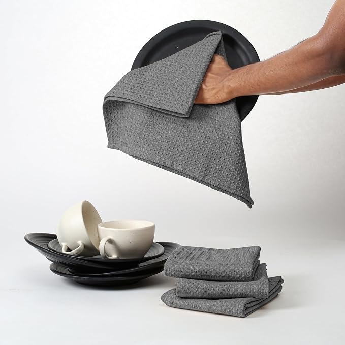 Grey Waffle Kitchen Towels, 16x26 Inches, 100% Cotton, and Quick Drying - Image 5