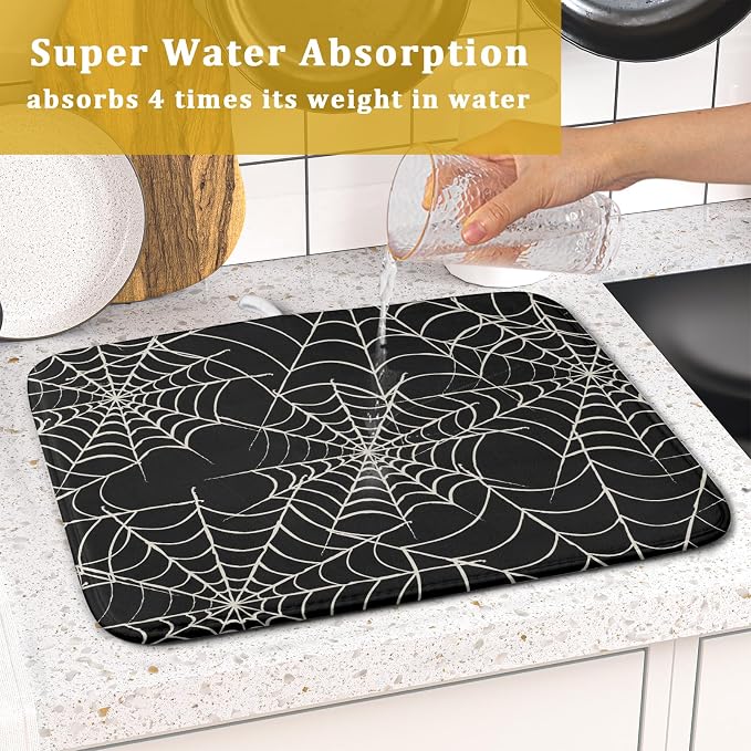 Halloween Dish Drying Mat for Kitchen Counter 16x18 Spider Web Black Holiday - Image 7