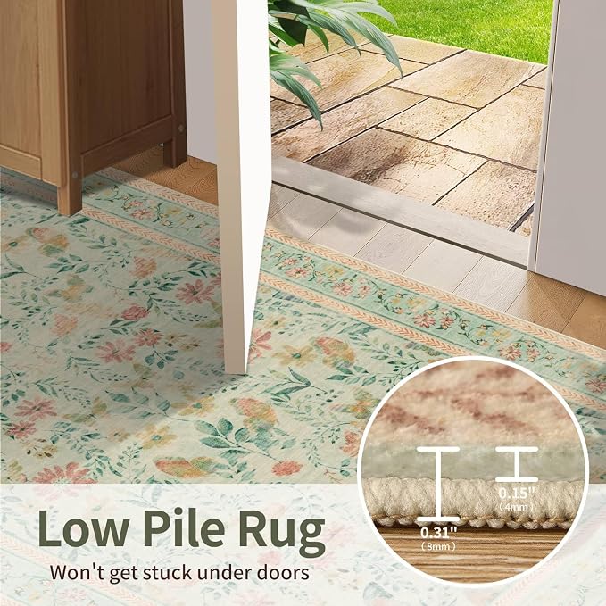 2x5 Floral Runner Rug, Washable Runners - Image 6