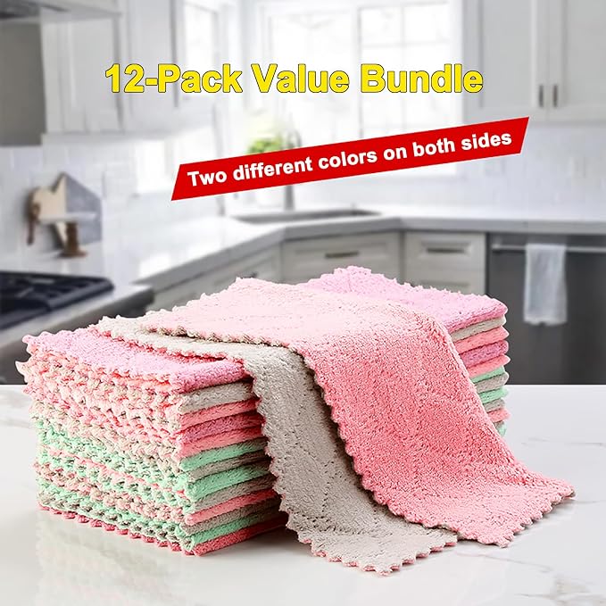 12-Pack Kitchen Cloth, Dish Towels, Microfiber Cleaning Cloths, Premium Coral - Image 5