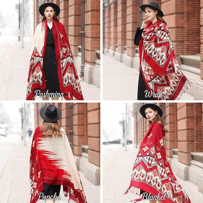 DANA XU 100% Merino Wool Pashmina Shawl for Women 96"x43", Oversized Cashmere Wrap with Tassels, Floral Travel Blanket Cape