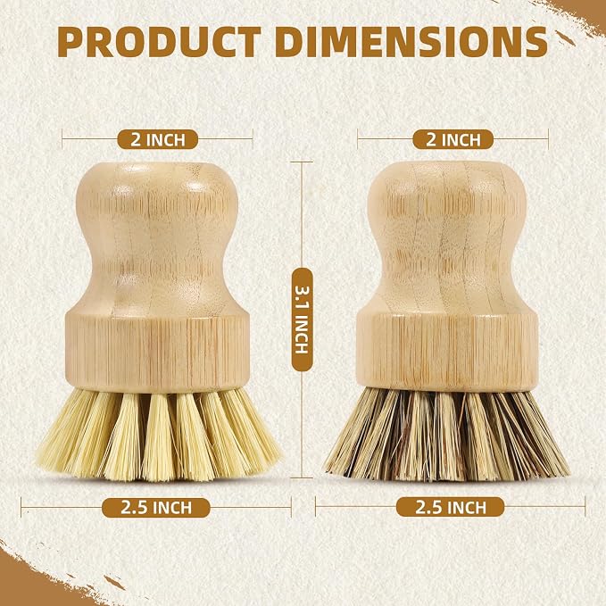 4 Pack Bamboo Dish Brush Set, Natural Palm Dish Scrubber - Image 2