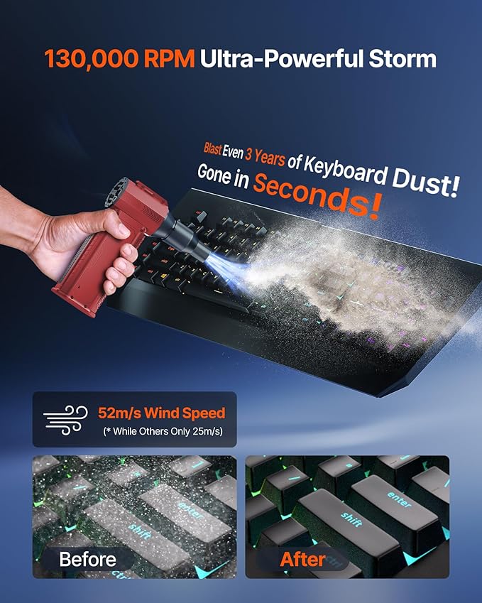Compressed Air Duster, 000RPM Ultra-Powerful Cordless Electric Air Duster - Image 2