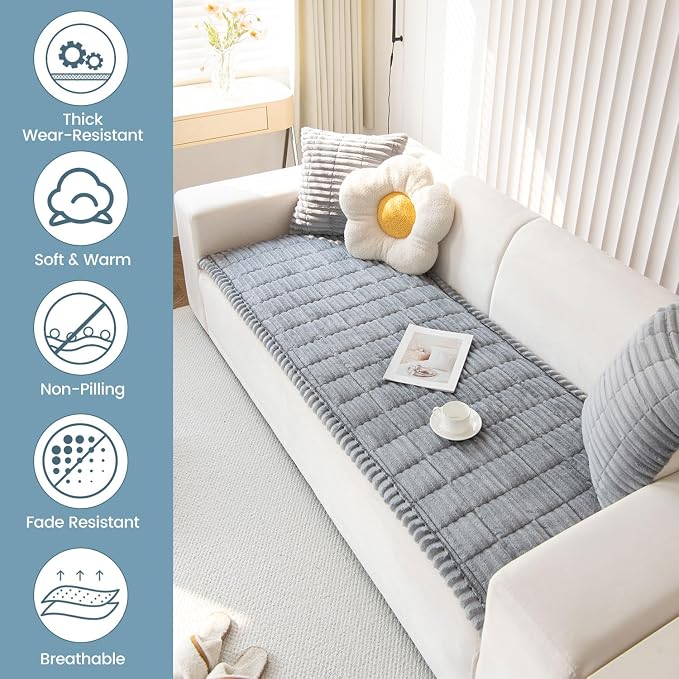 OTOB Sofa Covers for 3 Cushion Couch Washable, Fuzzy Non Slip Pet Friendly - Image 2