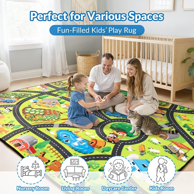 Kids Rug, Fun Farm Car Rugs for Kids' Toy Cars, 6x9 FT Extra Thick Toddler Car - Image 6