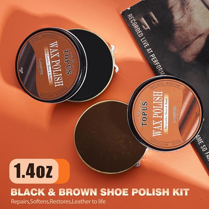 Topus 8 Pieces Shoe Polish Kit, Includes 2Pcs 1.4Oz Brown Shoe Wax, 3 Pieces - Image 2