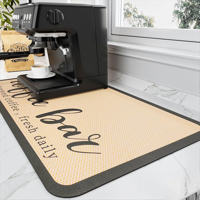 Coffee Mat - Absorbent Hide Stain Rubber Backed Dish Drying Mat by HotLive