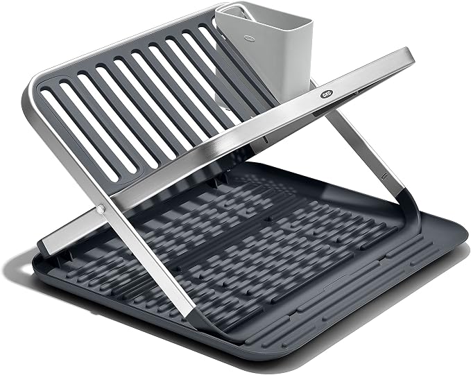 OXO Good Grips Aluminum Fold Flat Dish Drying Rack, by OXO
