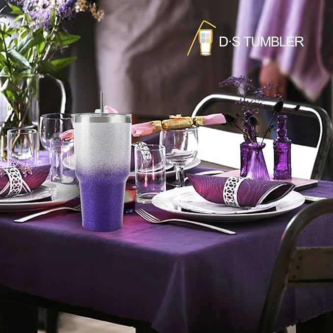 D·S 30 oz Tumbler Purple Glitter Gradient Cup Stainless Steel Double Wall - Image 7