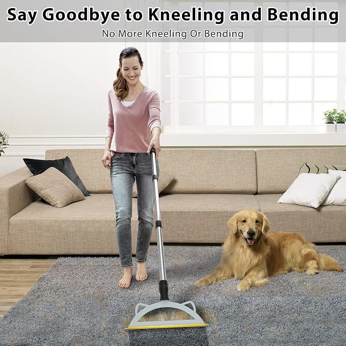 Carpet Rake for Pet Hair Removal, 49” Adjustable Long Handle Pet Hair Removal - Image 2